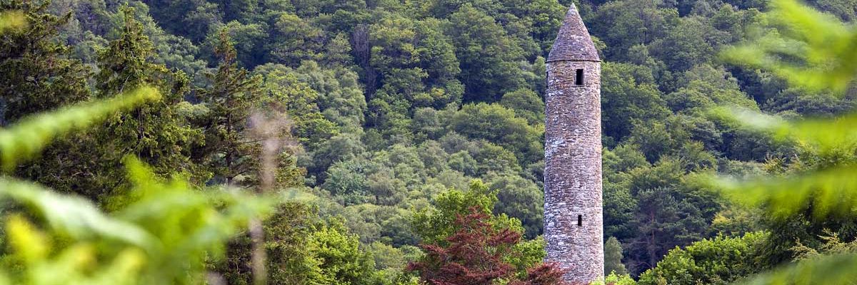 Historic Glendalough is famous for its Round Tower and Monastic setting