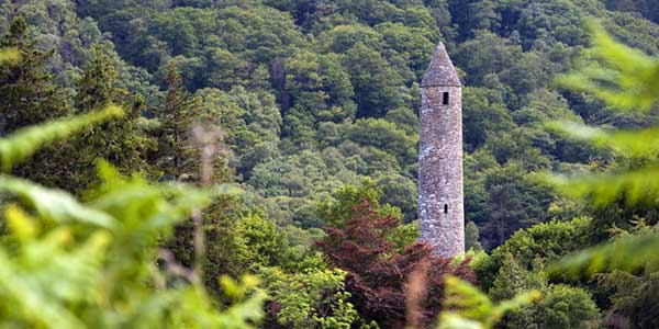 Historic Glendalough is famous for its Round Tower and Monastic setting